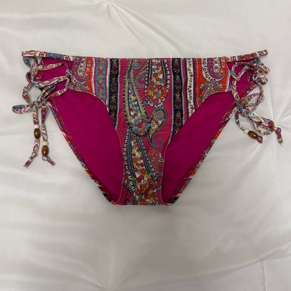 Lucky Brand Multicolor Paisley Bikini Bottom with side beading